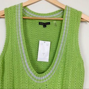 Sydney Easton Green Cable Knit Sleeveless Sweater Metallic trim A10-226